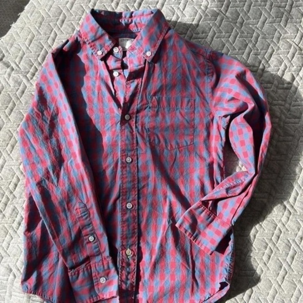Crewcuts J. Crew Boys Red and Blue Gingham Plaid Button Down Shirt Size 8